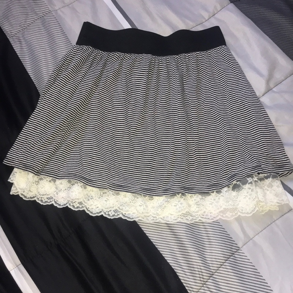 blacks and white striped skirt